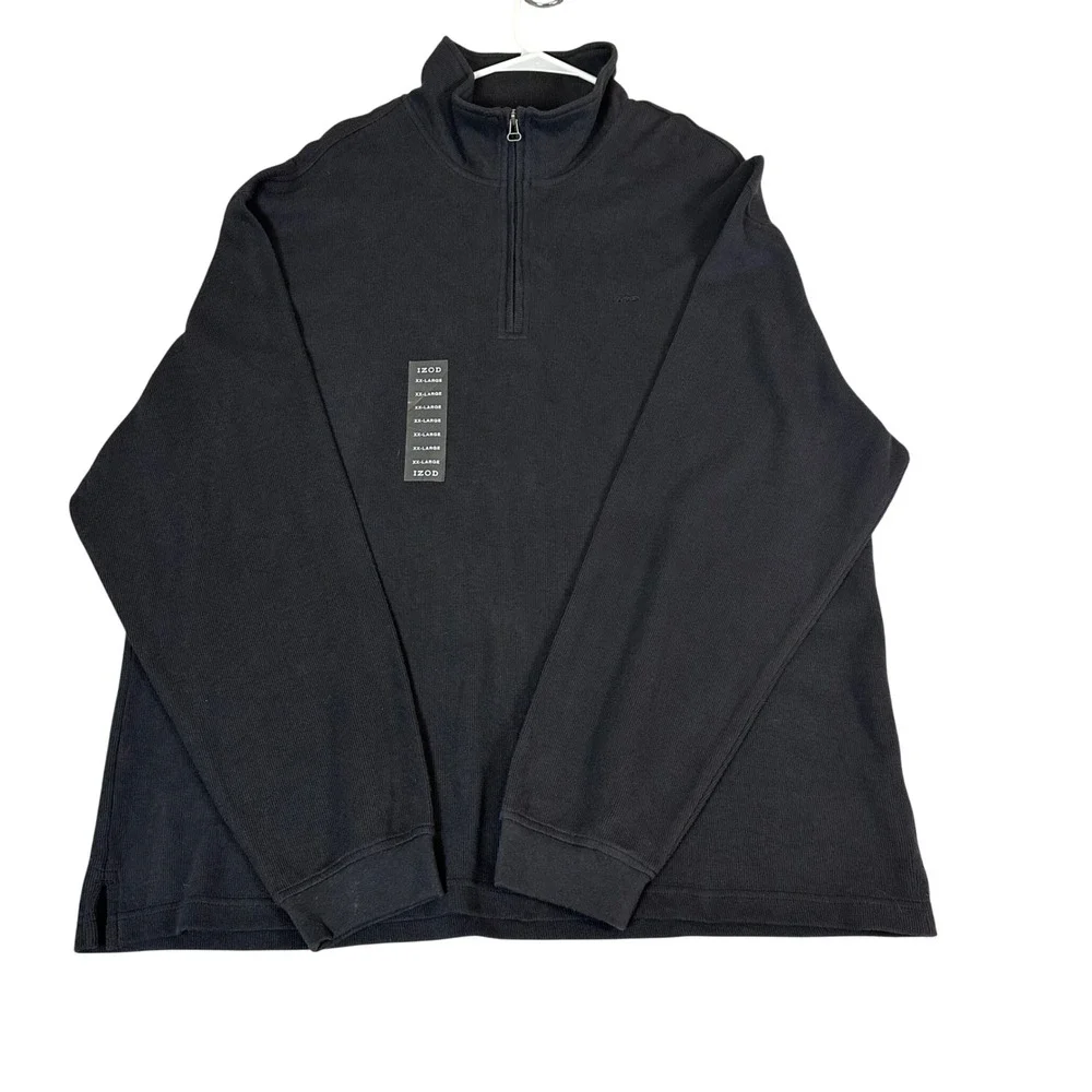 IZOD Mens XXL Black 1/4 Zip Pullover Ribbed Cotton Mock Neck Sweater 2XL NWT New